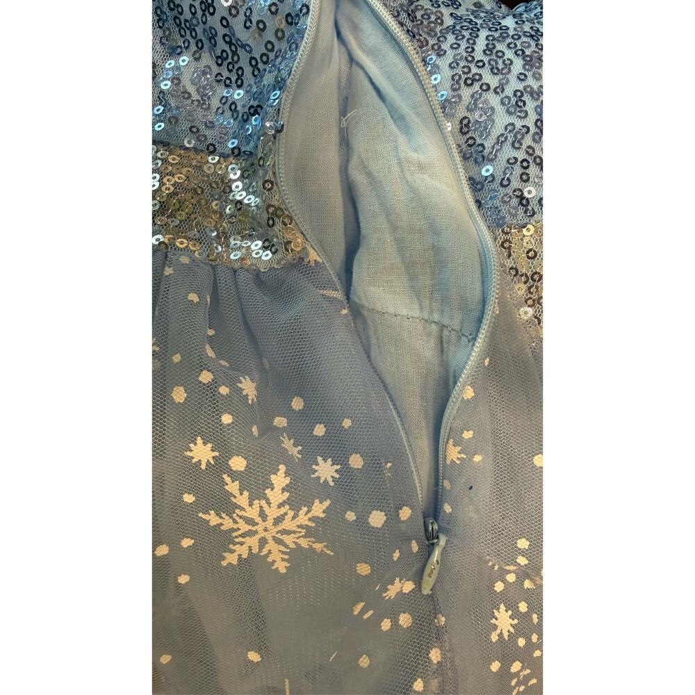 Frozen Elsa Costume Dress Girls Blue Sequin Snowflake Cape 110/4-5 - Picture 5 of 10